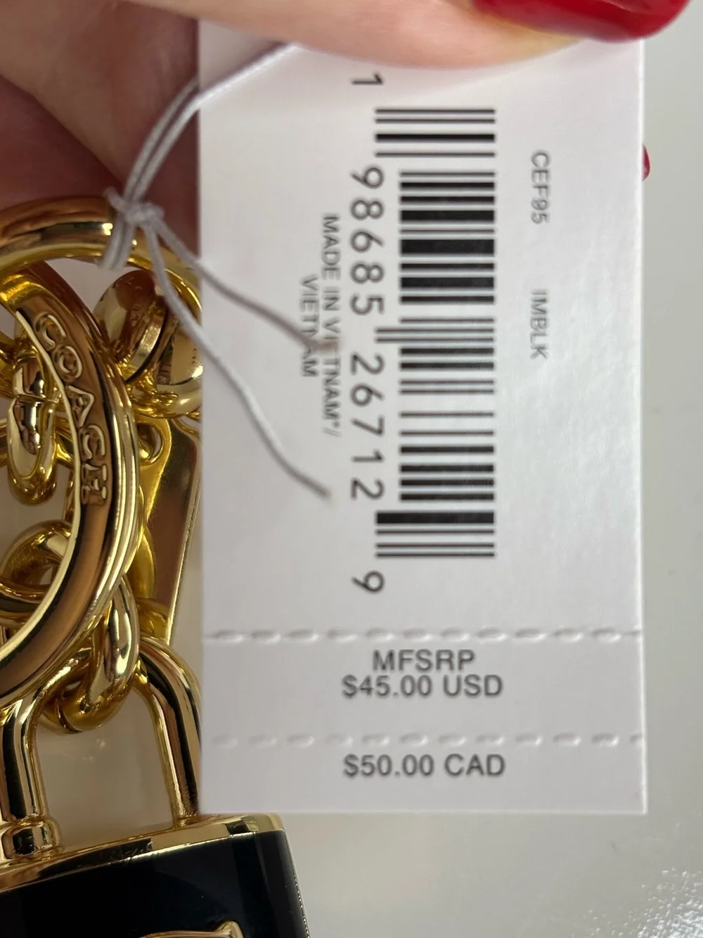 Coach Gold Tone & Black Leather Padlock C Bag Charm/Keychain – NWT